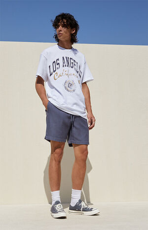 Blue Slubby Textured Volley Shorts image number 2