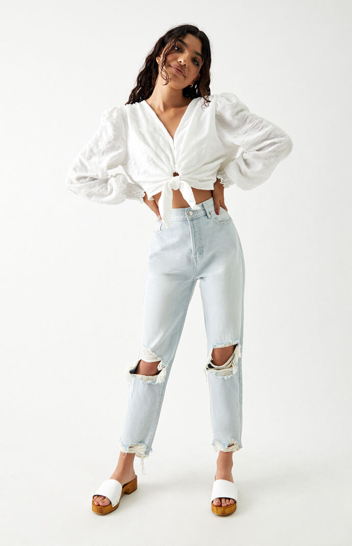 Front Tie Long Sleeve Top