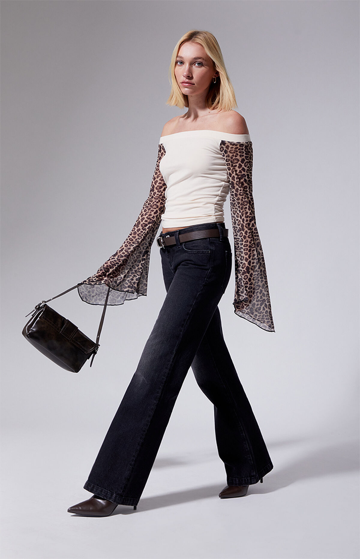 Third Charm Off-The-Shoulder Leopard Sleeve Top