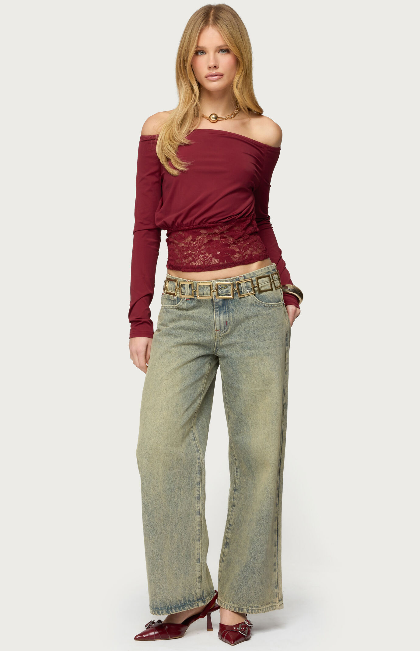 Edikted Dorona Lacey Off Shoulder Top