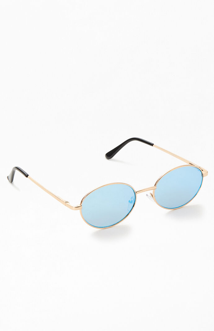 Blue Oval Metal Sunglasses