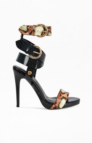 Women's Kandinsky Black Snake Stiletto Sandals image number 1