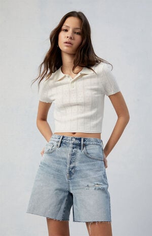 Light Indigo Ripped Denim Dad Jorts image number 1