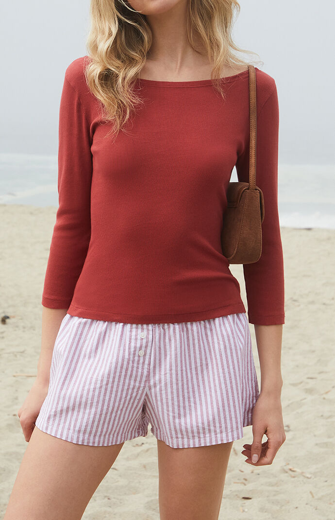 John Galt Red Jennie Off-The-Shoulder Long Sleeve Top