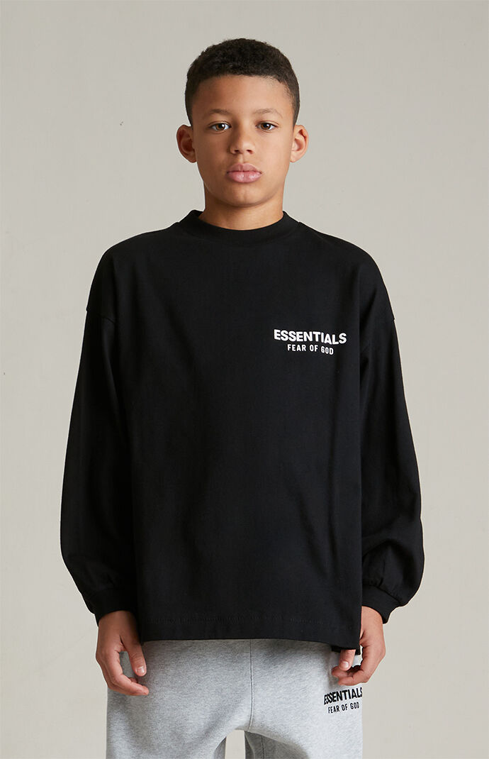 Fear of God Essentials Kids Black Long Sleeve T-Shirt | Pacsun