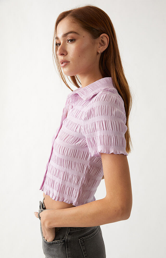 Shirred Smocked Button Down Shirt