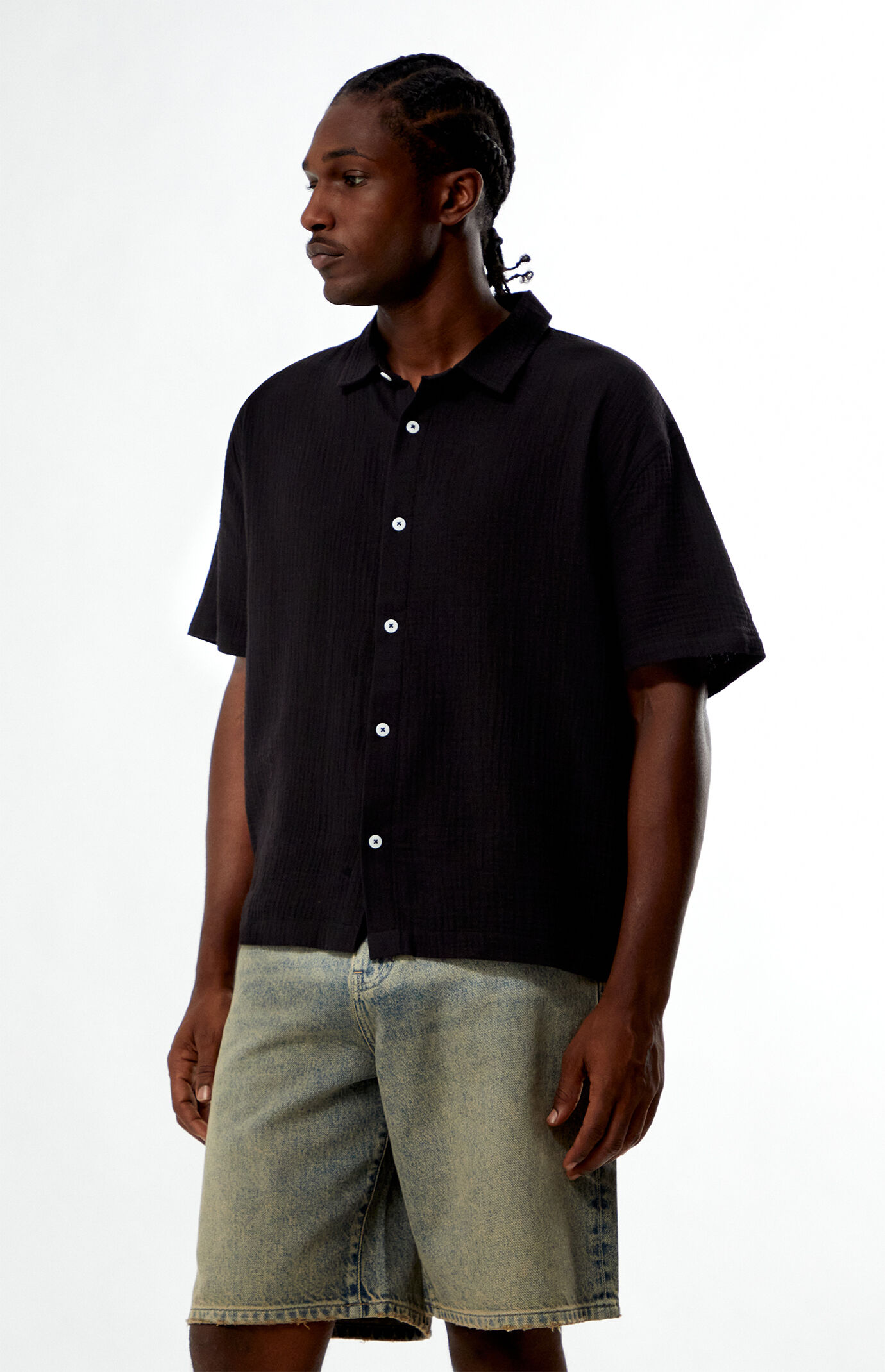 Pacsun Black Cropped Boxy Gauze Camp Shirt