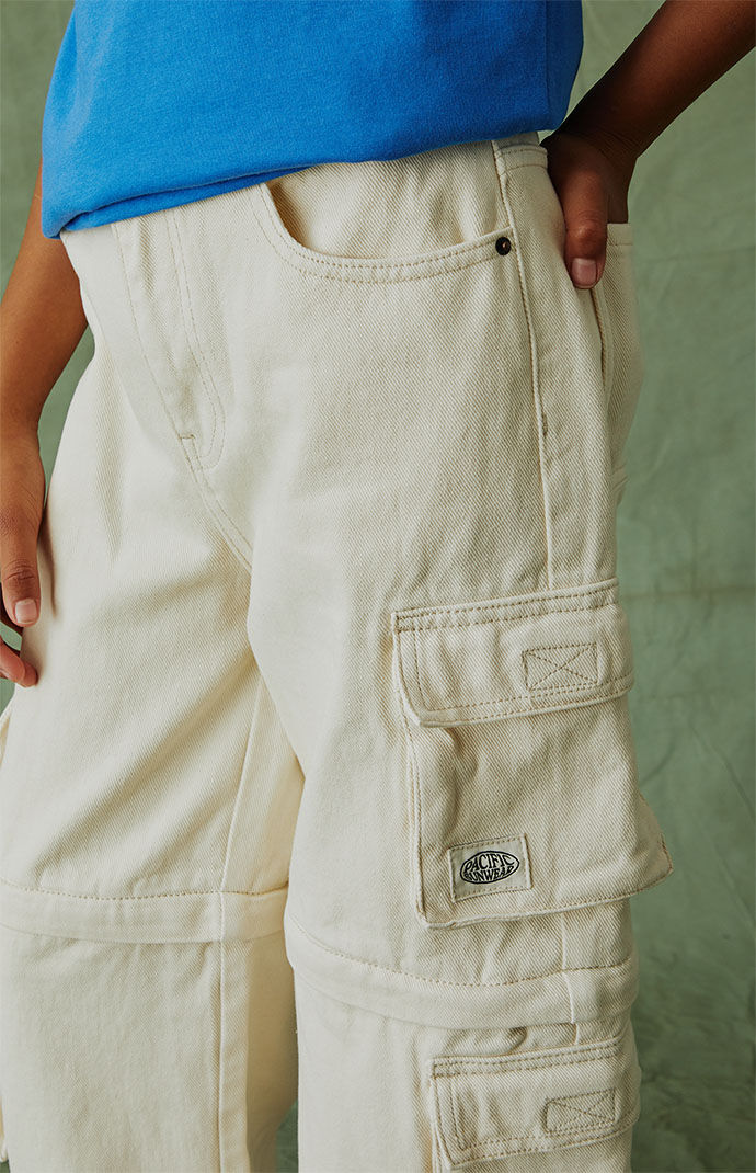 ★FULL OF SSUN★Circle Denim Cargo Pants★Cream★大人気★ Pacsun Cream Baggy Zip Off Cargo Jeans | PacSun