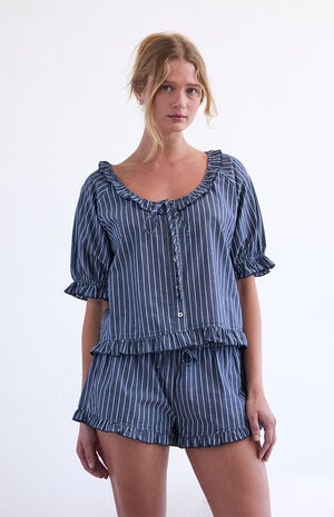 Printed Ruffle Short Sleeve Pajama Top image number 1