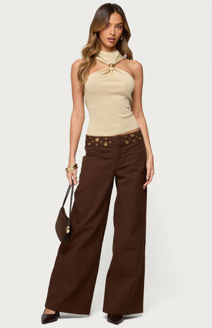 Mixed Grommet Low Rise Wide Leg Jeans image number 5