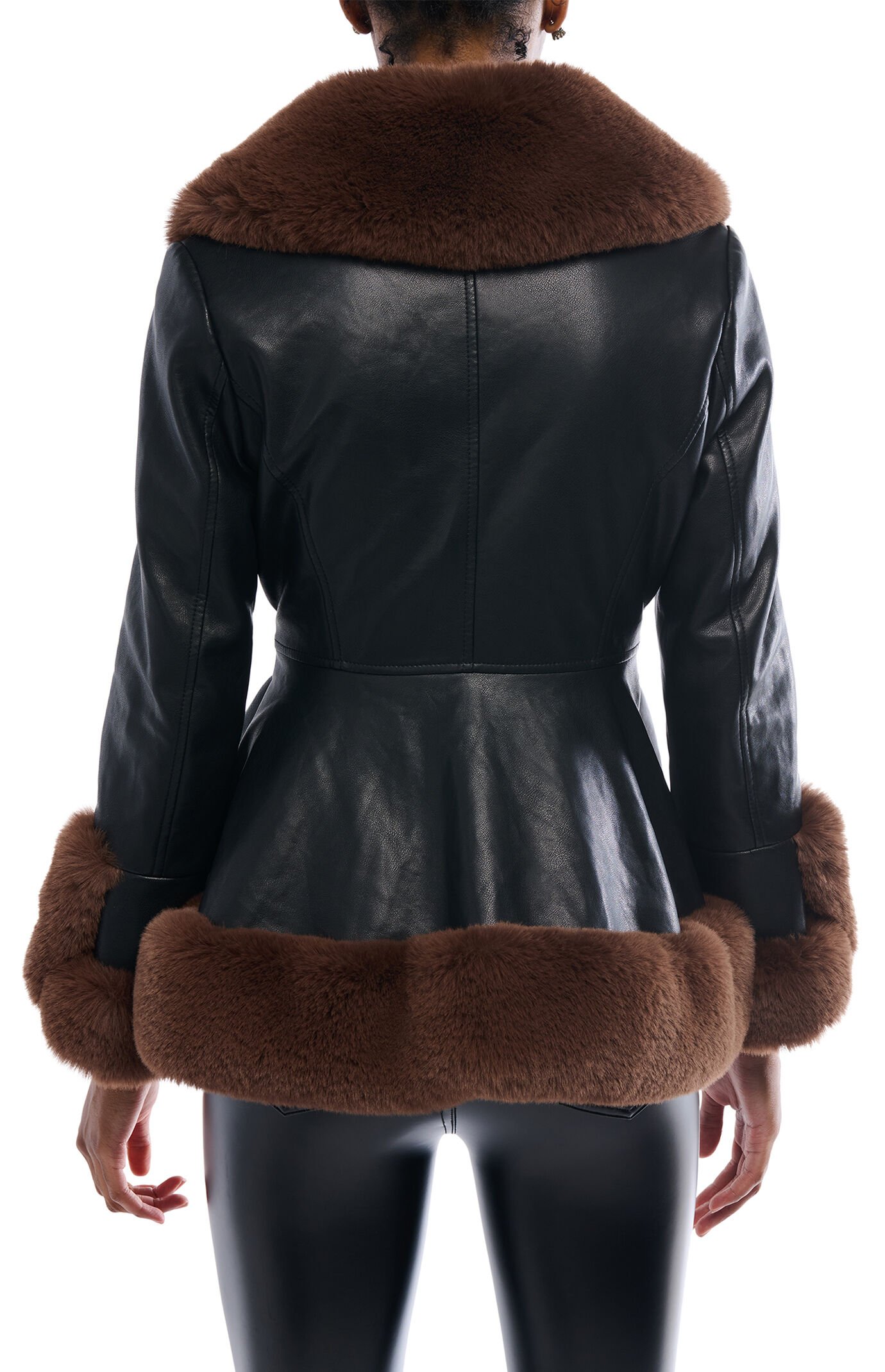AZALEA WANG Kenzy Brown Faux Leather & Fur Belted Coat
