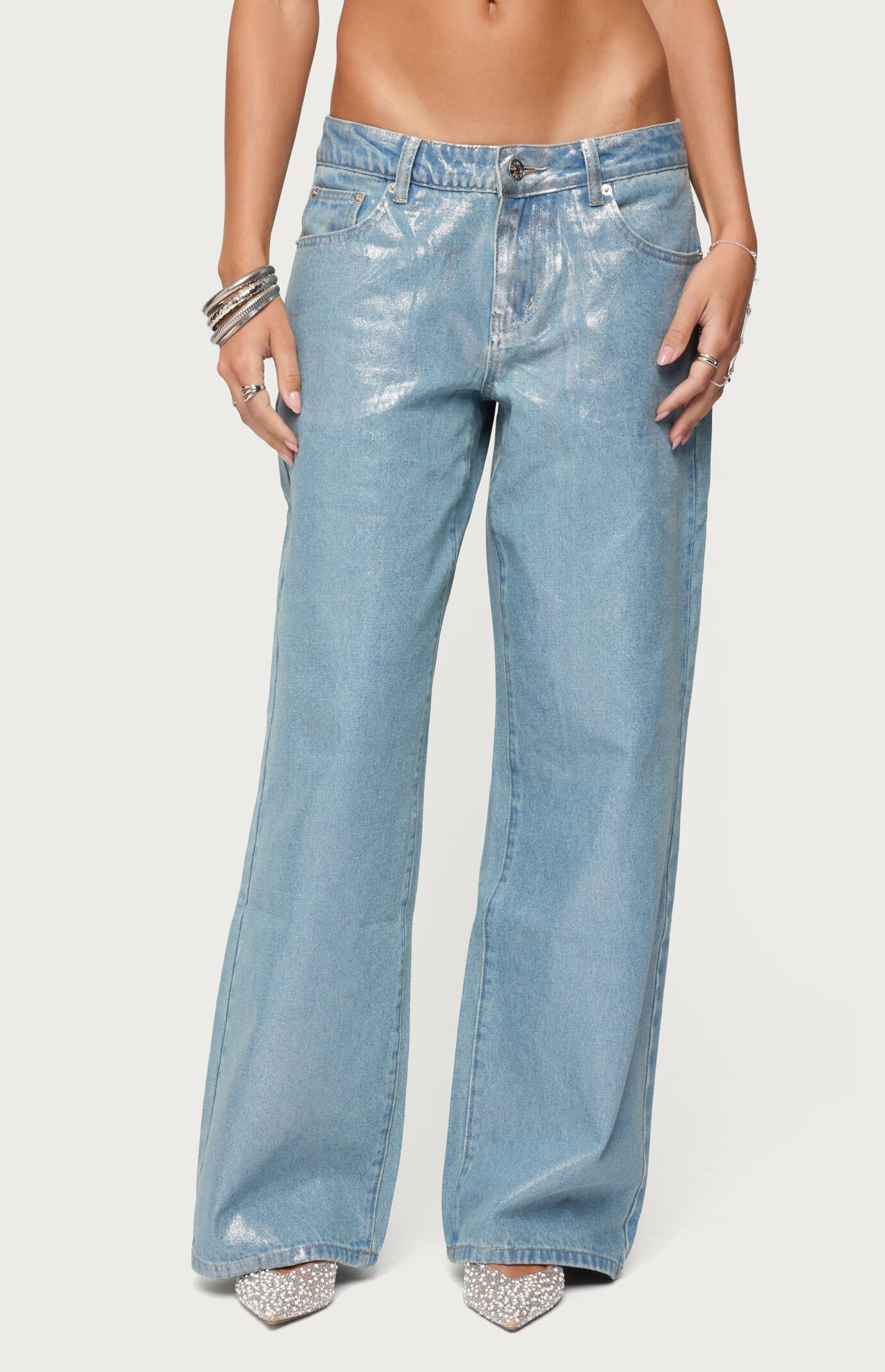 Edikted Jenney Shiny Low Rise Jeans