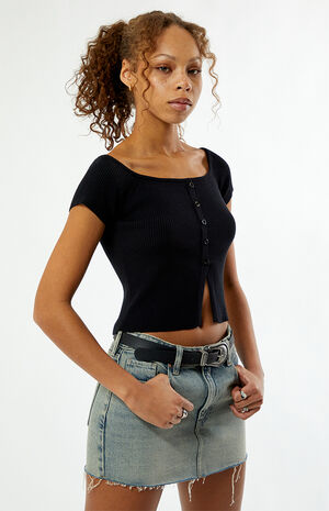 Off-The-Shoulder Button Front Sweater image number 2