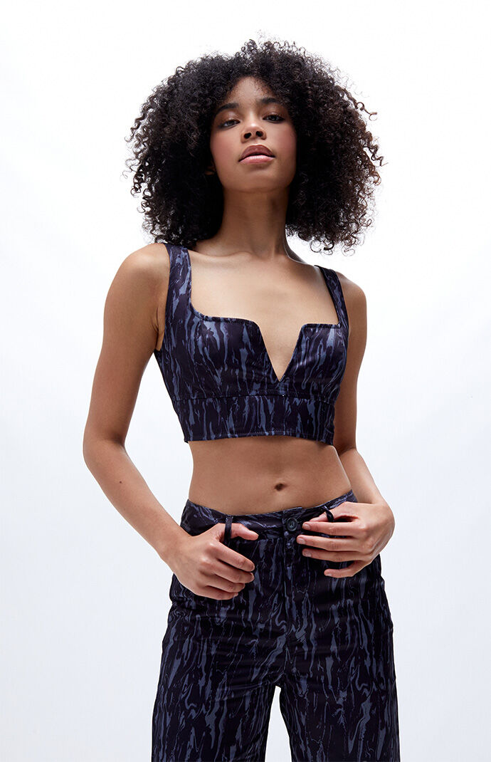 Girl Eco Warp Print Notched Crop Top 