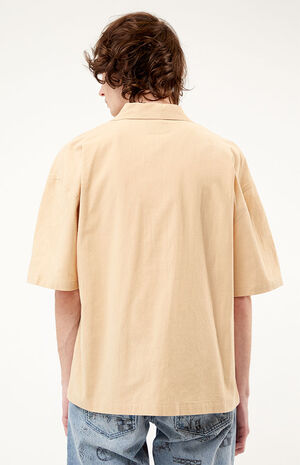 Cream Cropped Boxy Button Down Shirt image number 3