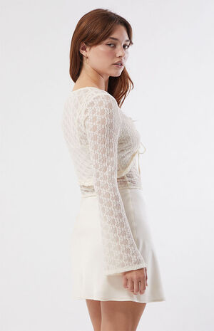 Cream Satin Mini Skirt image number 4