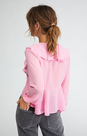 Ruffle Tie Front Long Sleeve Top image number 4