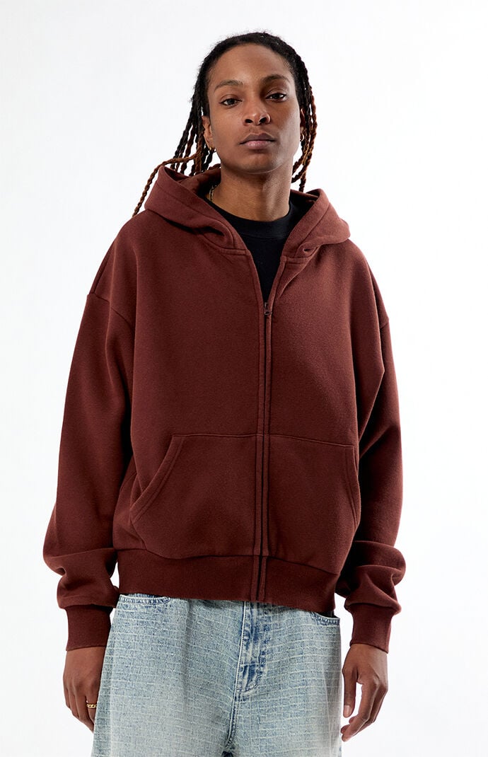 Pacsun Brown Washed Full Zip Cropped Hoodie