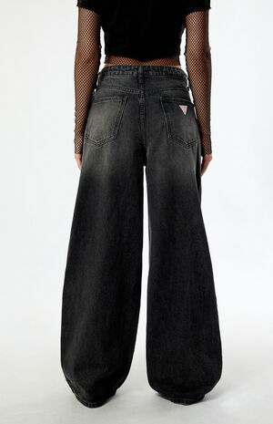 Black Double Pocket Wide Leg Baggy Jeans image number 4