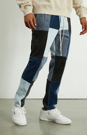Blue Patchwork Corduroy Trouser Pants image number 2