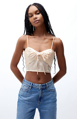 Satin Tie Front Cami Tank Top image number 1