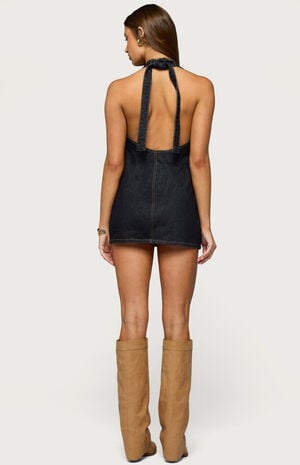 Destinee Denim Halter Mini Dress image number 3