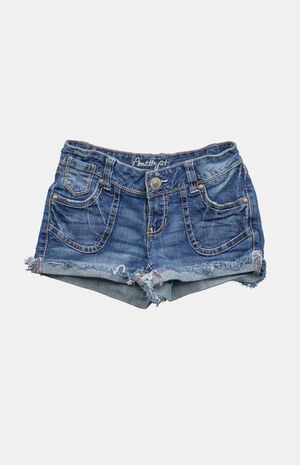 2000s Y2K Medium Blue Cuffed Low Rise Micro Jean Shorts image number 1