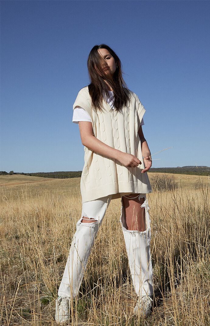 Eco Bone Distressed Dad Jeans