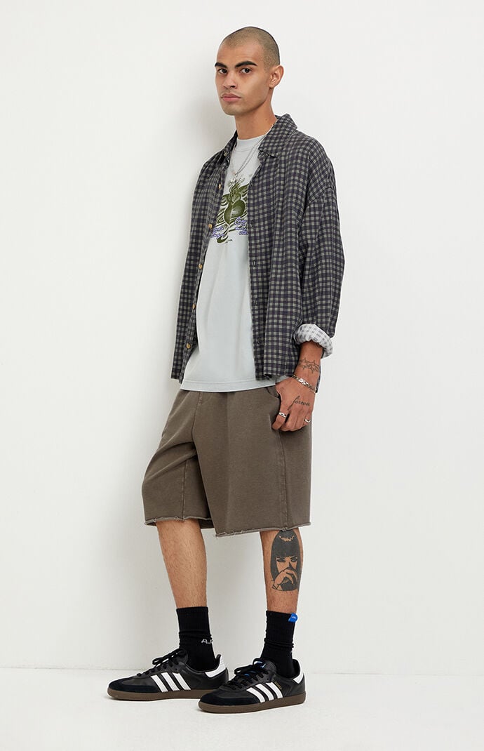 Pacsun Washed Brown Fleece Raw Baggy Sweat Shorts