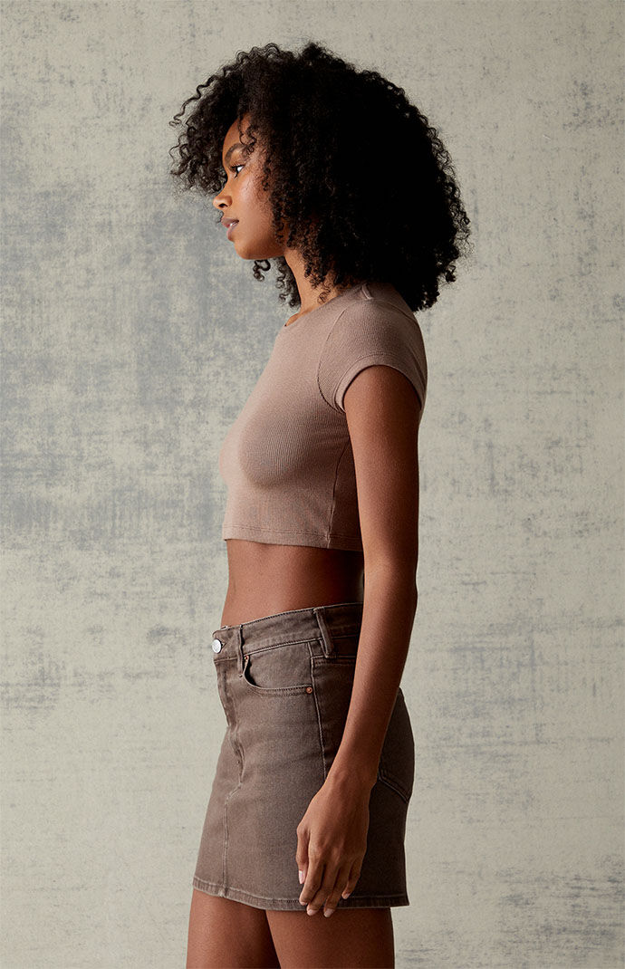 Tan denim skirt top and top