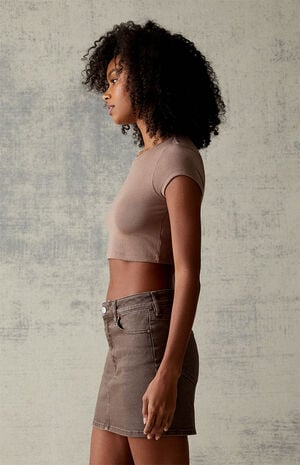 Brown Stretch Denim Mini Skirt image number 3