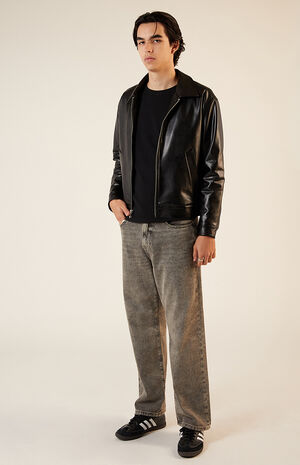 Black Faux Leather Oversized Jacket image number 4