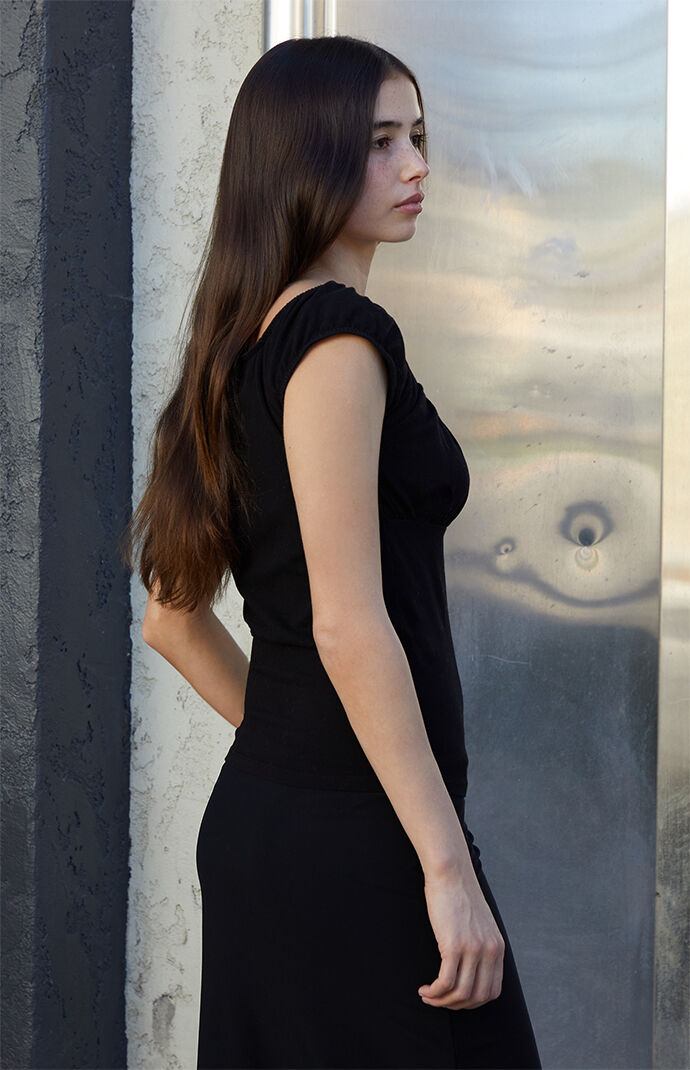 John Galt Black Ruched T-Shirt