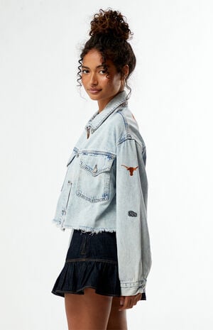 Texas Longhorns Frayed Cropped Denim Jacket image number 4