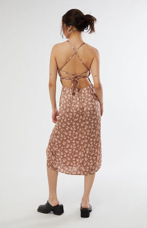Satin Shirred Tie Back Midi Dress image number 4