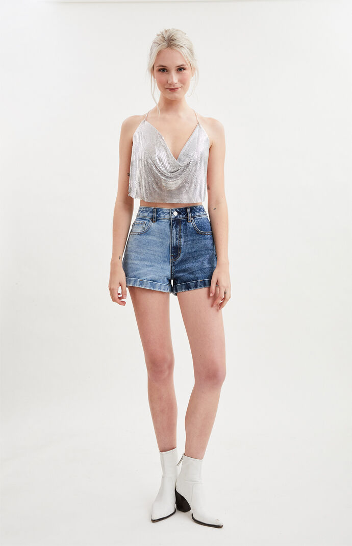 Chain Mail Cowl Neck Halter Top