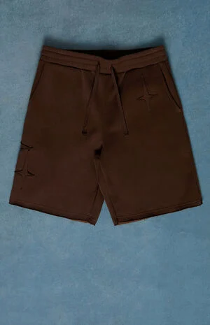 Distressed Star Applique Baggy Sweat Shorts image number 1