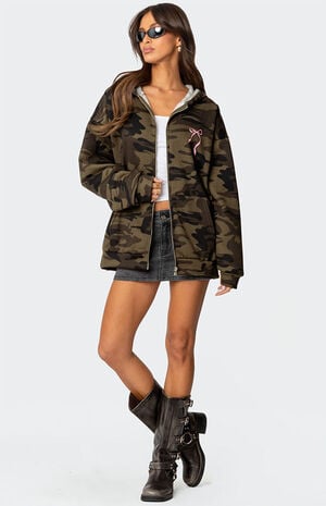 Camo Oversized Bow Detail Hoodie image number 2