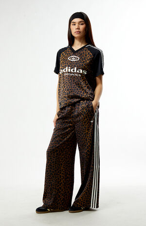 Leopard Wide Leg Satin Track Pants image number 1