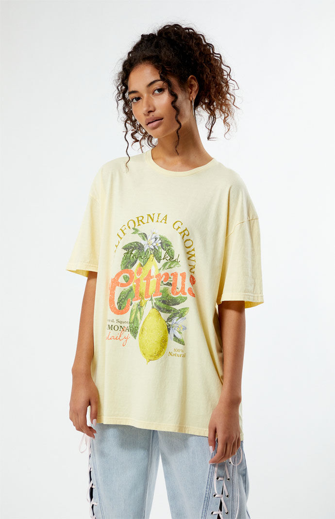 carorie　LIGHT PONTE T-SHIRT LEMON Women's - Instant Message - Lemon Island Of Capri Oversized
