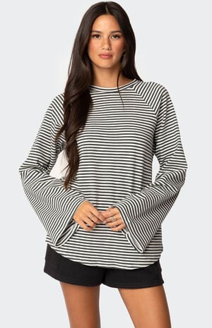 Stripey Oversized Bell Sleeve Top image number 1