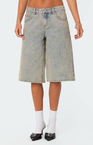 Xtra Long Acid Wash Denim Shorts image number 2