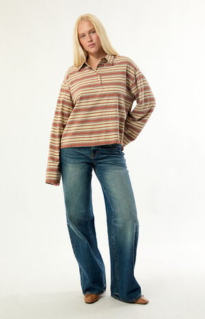 Sugar Striped Long Sleeve Polo Shirt image number 5