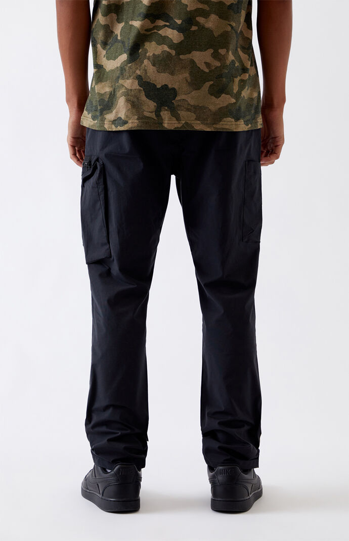 Utility Black Side Zip Nylon Slim Cargo Pants
