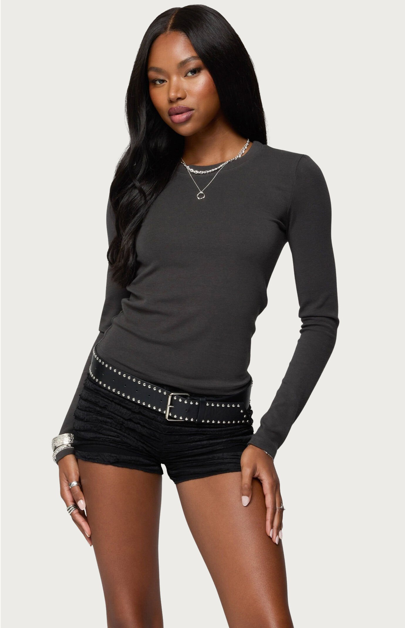 Edikted Daphne Ribbed Long Sleeve T-Shirt