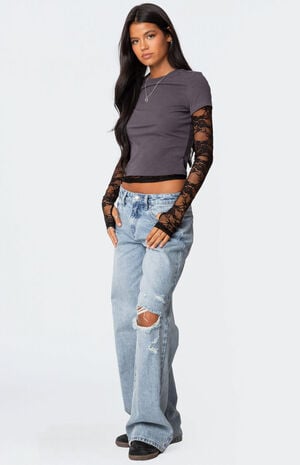 Layered Lace Sleeve T-Shirt image number 4