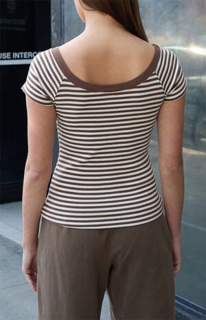 Brown & White Striped Ginny Off-The-Shoulder Top image number 3