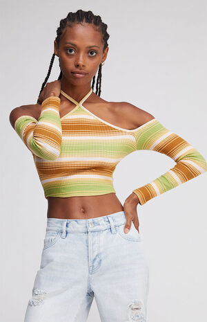 Striped Valedictorian Cold Shoulder Top image number 1
