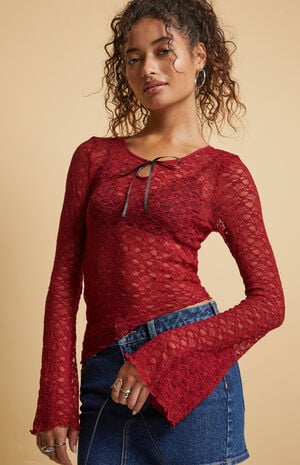 Mollie Lace Asymmetrical Long Sleeve Top image number 1