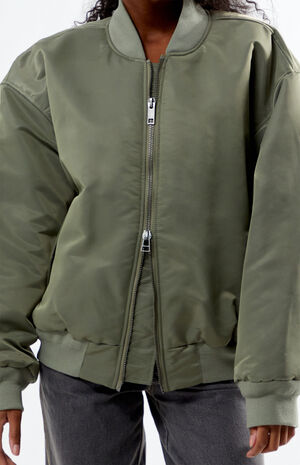 Olive Nylon Bomber Jacket image number 6